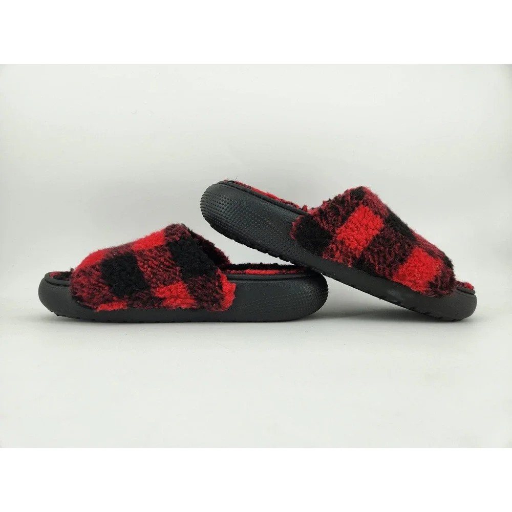 Crocs Classic Cozzzy Sandal Mens 5 Womens 7 Red Black Buffalo Check Plaid 210694